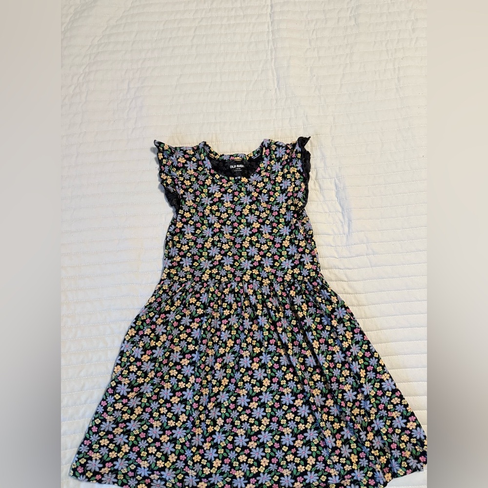 Old Navy Kids Dress - Black with Colorful Floral Pattern